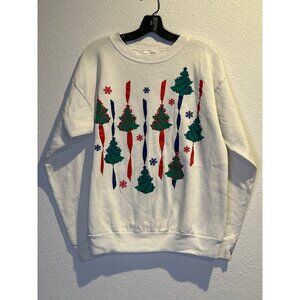 Vintage Tultex Christmas Tree Sweatshirt LARGE Made USA Puffy 3D Ugly
